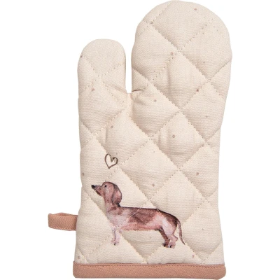 Afbeelding van Clayre &amp; Eef Kind Ovenwant 12x21 cm Beige Katoen Teckel Ovenhandschoen