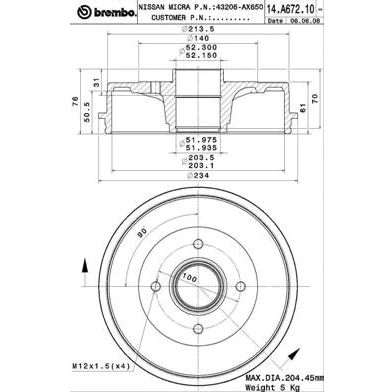 Afbeelding van Brembo Remtrommel 14.A672.10
