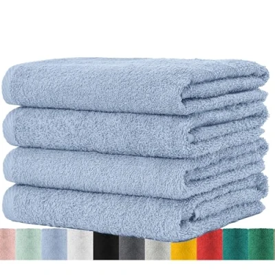 Afbeelding van BaSaTex Set van 4 badstof handdoeken, 50 x 100 cm, 100% katoen, handdoek, rookblauw