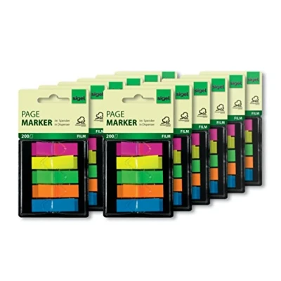 Afbeelding van SIGEL HN489/12 markeerstiften in dispenser, 12 stuks á 200 mini strips formaat x 45 mm, 5 neonkleuren