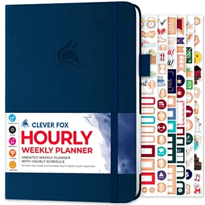 Afbeelding van Clever Fox Planner schema ongedateerde wekelijkse en maandelijkse levensplanner, met tijdvakken, afsprakenboek dagelijkse organizer, A5 (donkerblauw)