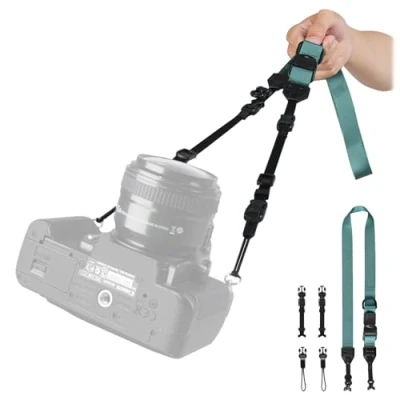 Afbeelding van TARION Camerariem 4 in 1 camera schouderriem nekriem DSLR polsband multifunctionele crossbody draagriem met snelsluiting gespen voor Nikon Canon Sony Pentax Fuji Olympus Lumix, Zwart, MB01