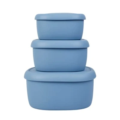 Afbeelding van Siliconen voedselopslagset herbruikbare luchtdichte voedselcontainers met deksel lunch en bentoboxen voor volwassenen kinderen diepvriezer blauw