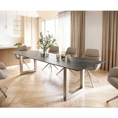 Afbeelding van DELIFE Eettafel Edge 300x100 keramiek Laminam® Noir Desir bruin roestvrij staal breed