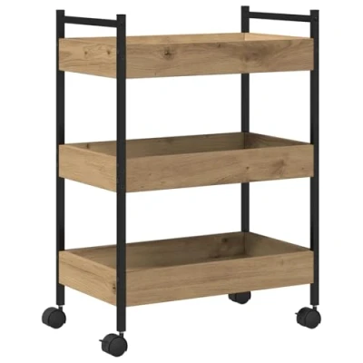 Afbeelding van vidaXL Keuken Trolley Zwart 50x30x70 cm Geengineerd Hout Artisan Eiken