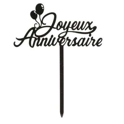 Afbeelding van dekora Cake Topper voor Verjaardag &quot;Joyeux Anniversaire&quot; Decoratie Verjaardagstaart Geschikt Contact met Voedsel Topping van Plastic om Taarten te Decoreren Afmetingen 14 x 10 cm