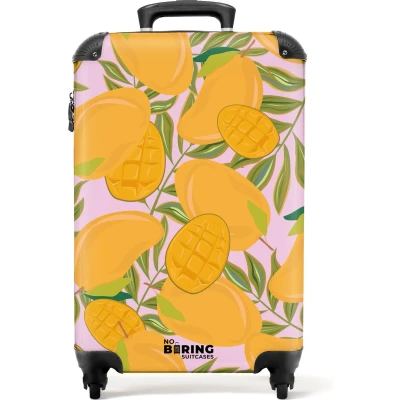 Afbeelding van NoBoringSuitcases.com® Handbagage koffer lichtgewicht Reiskoffer trolley Roze met oranje mango&#039;s Rolkoffer wieltjes Past binnen 55x40x20 en 55x35x25