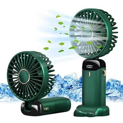 Afbeelding van Jsdoin draagbare handventilator, USB oplaadbare ventilatoren met 5 snelheden, batterijgevoede mini ventilator, opvouwbare bureauventilatoren LED display voor thuiskantoor,