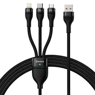 Afbeelding van Baseus Flash serie Ⅱ één voor drie snel opladen datakabel USB naar M+L+C 100W 1.2m zwart