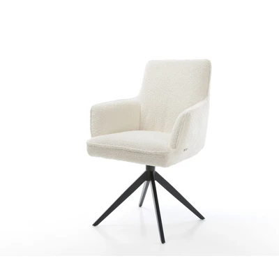 Afbeelding van DELIFE Draaistoel Heira Flex met armleuning bouclé wit kruisframe breed zwart 360 draaibaar rocker functie pocketveer kern