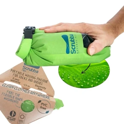 Afbeelding van Scrubba Mini Waszak Ultra Compacte Ideaal voor reizen, kamperen &amp; wandelen Draagbare Wasmachine Droogtas, Must Have Travel Essentials Groen Klein
