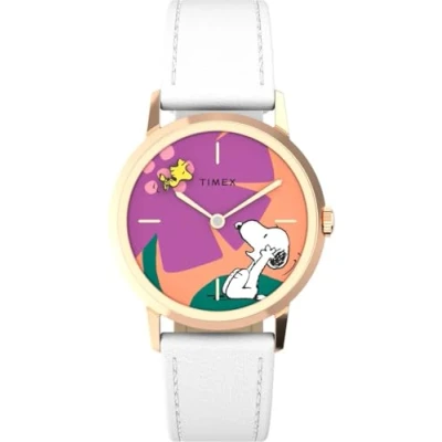 Afbeelding van Timex Peanuts Marlin TW2V91200 Horloge Leer Wit Ø 34 mm