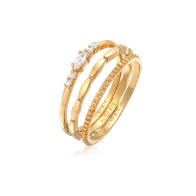 Afbeelding van Elli 3 PACK Marquise Stapel Ring goldcoloured, Dames, Maat: 56, Gold coloured