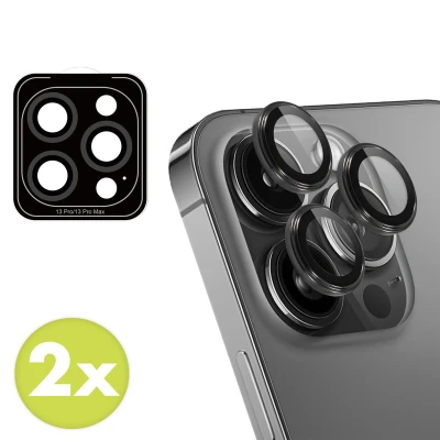 Afbeelding van 2 Pack Screenprotectors Apple iPhone 13 Pro Max: iMoshion Camera lens protector Glas Zwarte randen