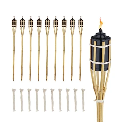 Afbeelding van Relaxdays tuinfakkels, set van 10, 80 cm, bamboe fakkels, tuinverlichting, met reservelonten, oliefakkels, natuur