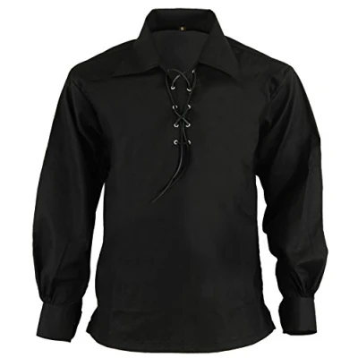 Afbeelding van Hamilton Kilts Schotse Jacobite Jacobean Ghillie Kilt Shirt Traditionele Hoogland Bruiloft Jurk, Zwart, L