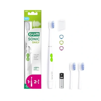 Afbeelding van GUM Sonic Sensitive batterij aangedreven elektrische tandenborstel Zeer draagbaar Biedt ultra zachte en diepe schoon X1 borstel, X2 vervangende koppen, AAA (Wit)