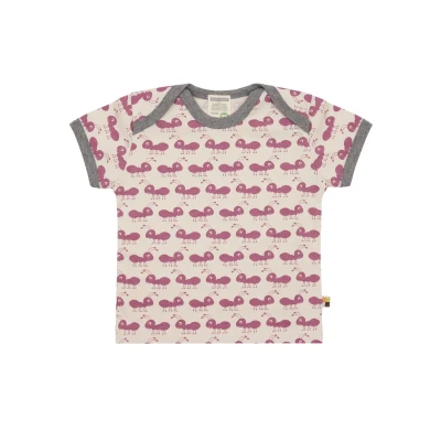 Afbeelding van loud + proud Uniseks kinder mierenprint, GOTS gecertificeerd T shirt, grape, 98 104