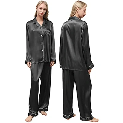 Afbeelding van Ladieshow Vrouwen Pyjama Satijn Dames Pj Set Lange Mouw Nachtkleding Tweedelige Set, roze, XL