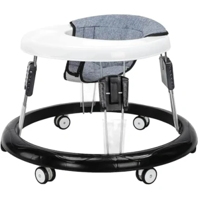 Afbeelding van YEALEO Verstelbare Baby Wandelaars voor met Easy Clean Tray, Universele Wielen Walker, Anti Rollover Opvouwbare Walker Meisjes Jongens 6 18Maanden Toddeler, Grijs