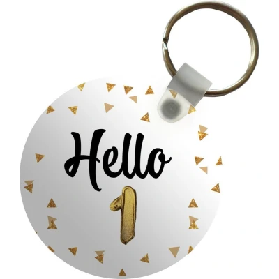 Afbeelding van Sleutelhanger Verjaardag Goud Confetti Plastic Rond Uitdeelcadeautjes