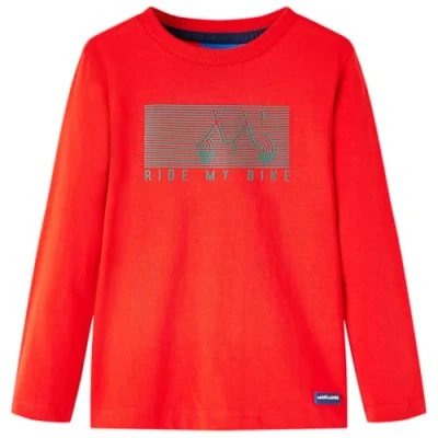 Afbeelding van Kindershirt met lange mouwen fietsprint 128 rood