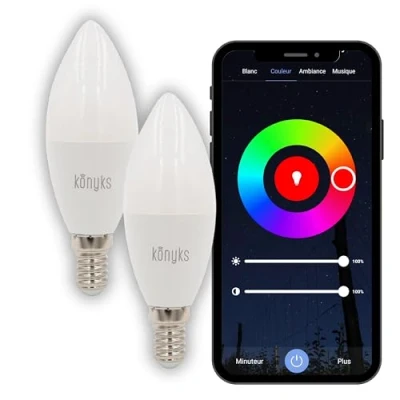 Afbeelding van 2 LED lampen KONYKS Antalya Easy E14 Wifi + Bt 5 W 350 Lumen Kleuren Wit Alexa / Google Home compatibel