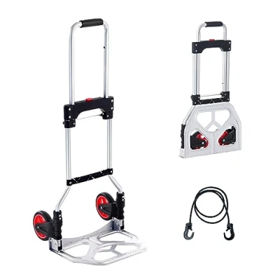 Afbeelding van VEVOR Opvouwbare steekwagen 80kg Transportwagen van aluminiumlegering en kunststof Stapelaar met verstelbare duwbeugel 715 930mm incl. bindtouw Compact formaat voor opslag