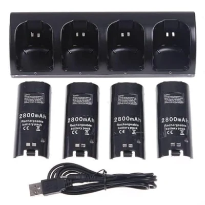 Afbeelding van OSTENT Dockingstation + 4 batterijpakketten voor de Nintendo Wii afstandsbediening, kleur: zwart