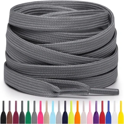 Afbeelding van Miscly Platte Schoenveters, Meerdere Lengtes en Kleuren Beschikbaar (Grijs, 137 cm)