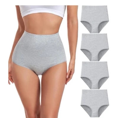 Afbeelding van wirarpa Katoenen onderbroek voor dames, super hoge taille, damesondergoed, volledige dekking, slipje, 4 Pack, Grijs 4XL