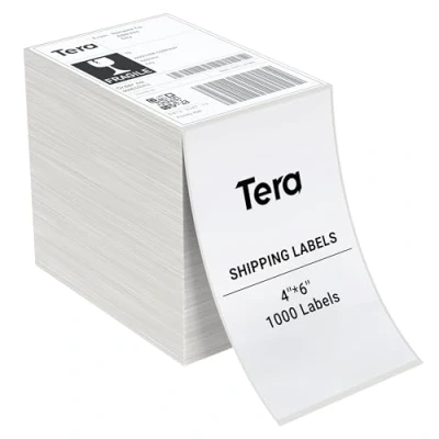 Afbeelding van Tera 4 &quot;x 6&quot; thermische verzendlabels (Fanfold 1000 etiketten/stapel) BPA vrije vlekkeloze afdrukken Fanfold etiketten compatibel voor verschillende printers, permanente zelfklevende adreslabels