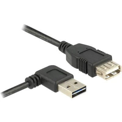Afbeelding van Easy USB A haaks (links/rechts) naar verlengkabel USB2.0 tot 2A / zwart 1 meter