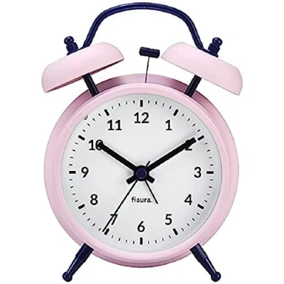 Afbeelding van Fisura Analoge wekker zonder Tic TAC met LED nachtlampje, metaal en ABS, afmetingen: 11,7 x 5,5 16, wijzerplaat 9 cm (Rosa)