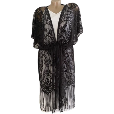 Afbeelding van Kanten vest Kaftan Lang met aantrekkoord 90CM One size zwart