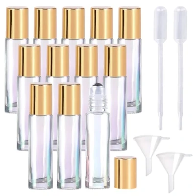 Afbeelding van 12 stuks rollerflessen voor etherische oliën, leeg 10 ml met roestvrijstalen rollerballen, navulbaar, roll on multicolor glazen flessen olie, aromatherapie, parfum