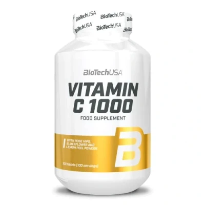 Afbeelding van BioTechUSA Vitamin C 1000 + BioFlavonoids Meerdere Bronnen Immuunsysteem Rozenbottel, Vlierbloesem &amp; Citroen, 100 tabletten
