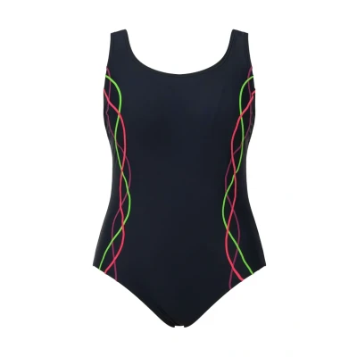 Afbeelding van Ulla Popken Pipings Ondulants Badpak, Dames, Maat: 42, /
