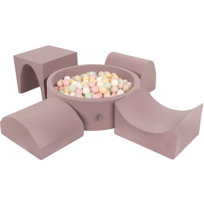 Afbeelding van KiddyMoon Schuimspeelplaats Met Rond Ballenbad (200 Ballen) Ballenbakken Voor Baby&#039;s Speelbad Hindernisbanen, Erika: Pastel Beige/Pastel Geel/Wit/Munt/Poeder Roze