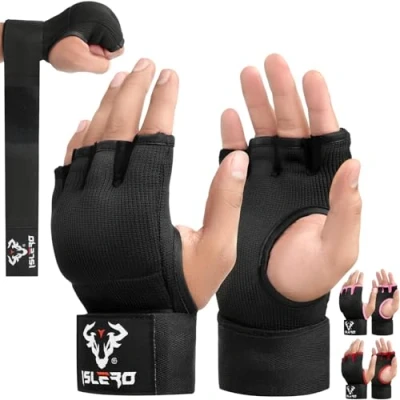 Afbeelding van Islero boksen hand wraps 93cm Quick Lange polsbandjes Gel Binnenhandschoenen Elastische vuist Bescherming Gewatteerde Muay Thai MMA Martial Arts Ponsen Speed Bag Training Bandages (S/M, Zwart)