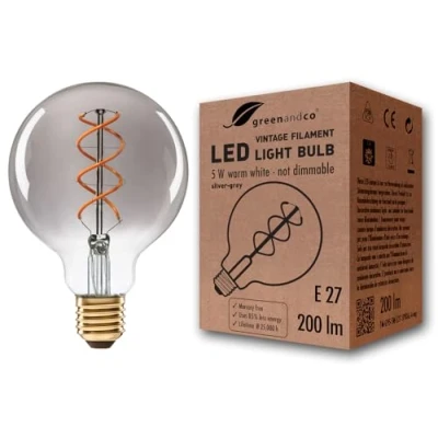 Afbeelding van Vintage gloeilamp LED zilvergrijs E27 G95 5W 200lm 1800K extra warm wit 360 230V niet dimbaar
