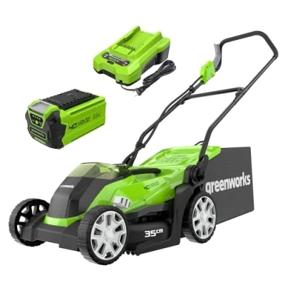 Afbeelding van Greenworks Grasmaaier 40V Inclusief Accu en Lader 35 cm Snijbreedte 40 Liter Grasopvangbak 5 Maaihoogtes Mulchen Achteropvang Groen