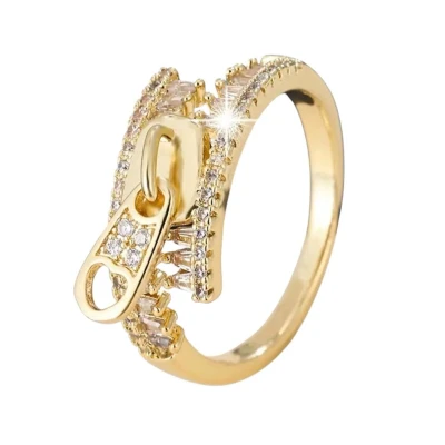 Afbeelding van Luxe Dames ring Goud Kleur met Zirkonia Ritsontwerp Diameter 18 mm