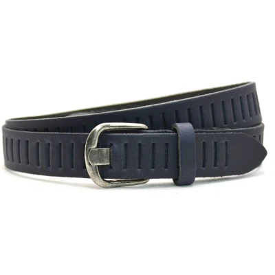 Afbeelding van Leren gleufjes riem blauw 100% leer maat 95 totale lengte 100
