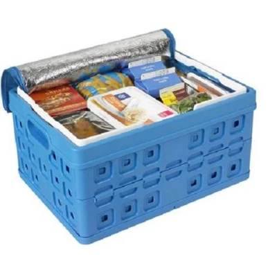 Afbeelding van Sunware Square Klappkiste 32 Liter mit Griff 490x360x250 mm + Kühltasche blau/weiß