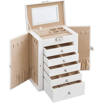 Afbeelding van FurnStar XL sieradendoos Met Spiegel Juwelendoos Organizer Wit
