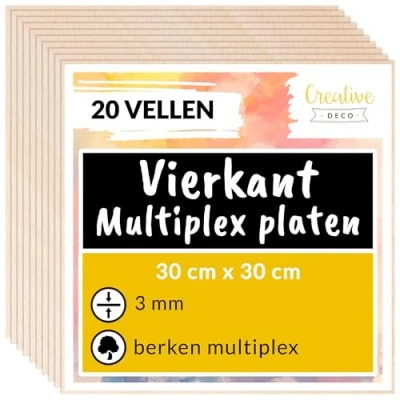 Afbeelding van Creative Deco 20 x 30x30cm Multiplex Platen Vierkant 3mm 300 3 mm (+/ 0.5 mm) Baltische Berkenhoutlaag Perfect voor Pyrografie, Lasersnijden, CNC router, Modellering, Fretwerk, Rolzaag