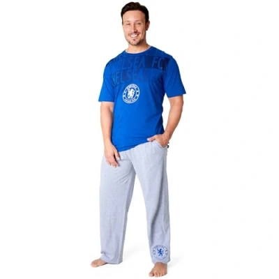 Afbeelding van Chelsea F.C. Pyjama voor heren, nachtkleding, T shirt en lange broek, pyjamaset mannen, tieners, S 3XL, cadeaus Blauw/Grijs, 3XL