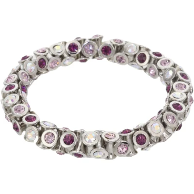 Afbeelding van Behave armband zilver kleur met paarse steentjes elastische