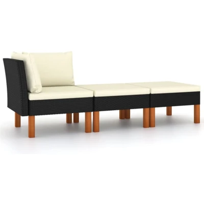 Afbeelding van Loungeset Poly Rattan En Massief Eucalyptushout 1 / Zwart Hoekbank + voetensteun (2 st)